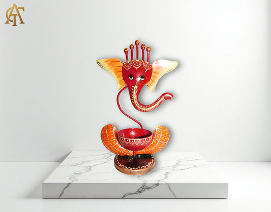 Ganesh T Light Candle Holder ( Orange )